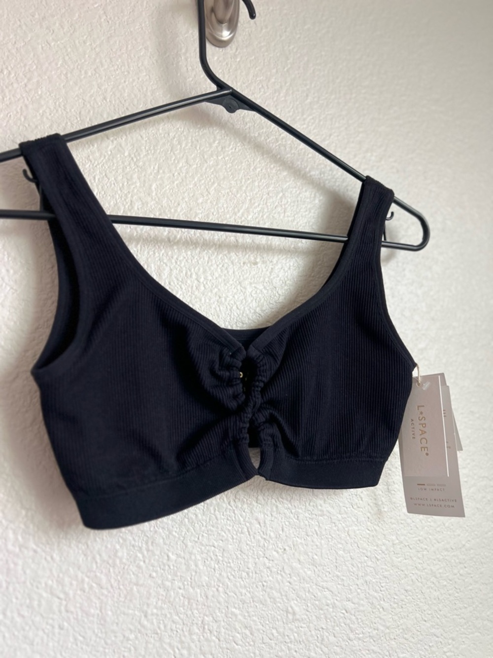 l*space Black Ribbed Knot-Front Sports Bra